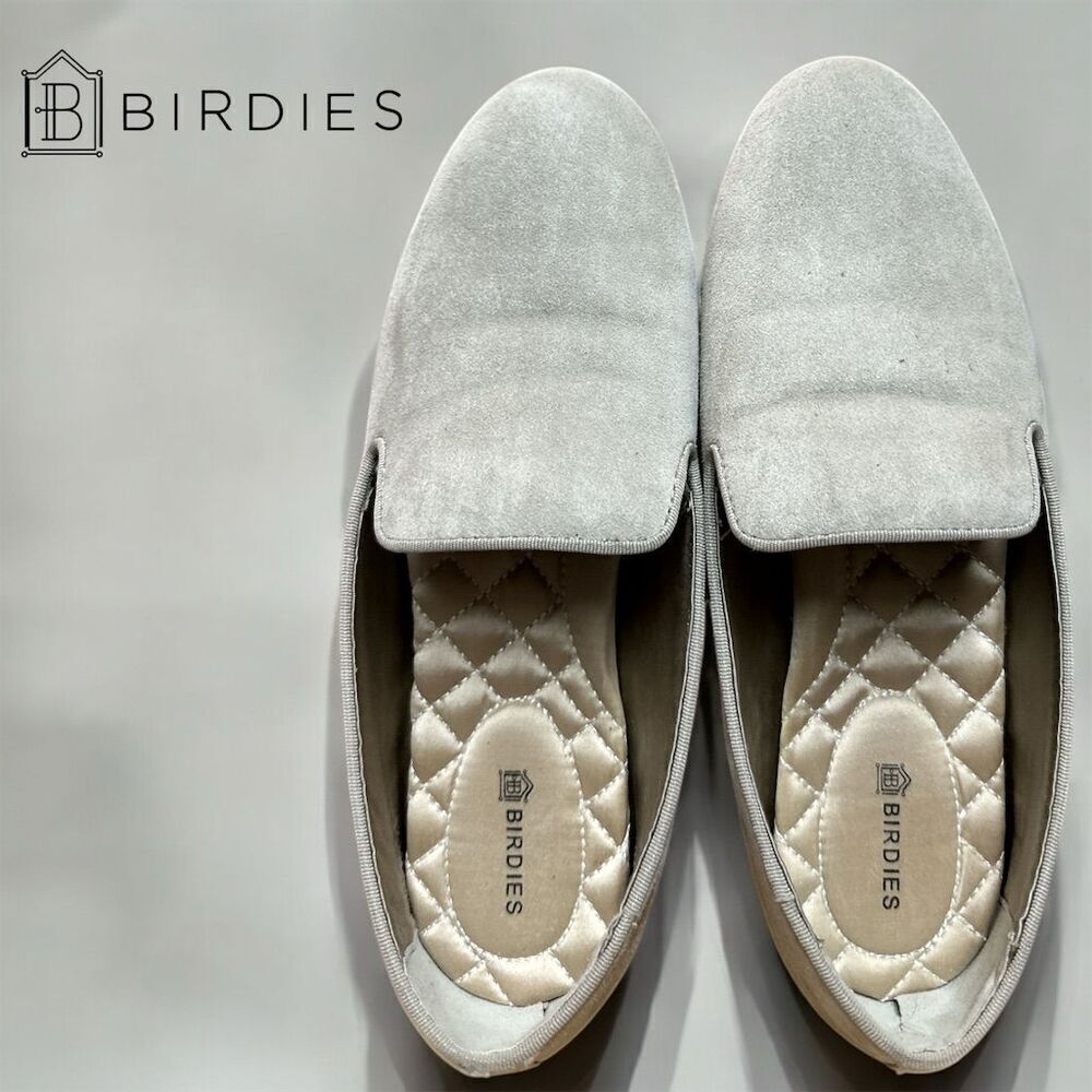 Birdies Starling Cloud Comfort Luxury Ballet Flat Loafers Light Gray Suede Shoes
